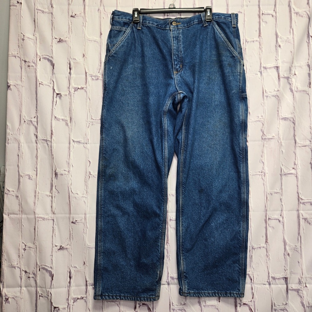 Carhartt Fleece Lined Carpenter Jeans Men 38x30 Blue Denim Work Insulated Pants